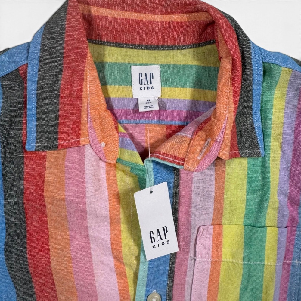 Gap Kids Vertical Stripe Short Sleeve Button Down Shirt Size M 8 Boys Multi